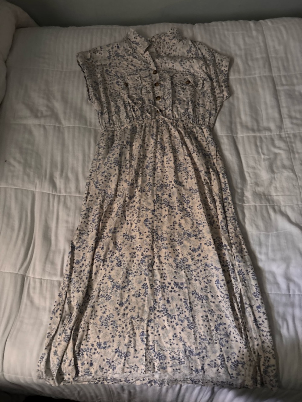 Lucky Brand Cream Maxi Dress with Light Blue Floral Print